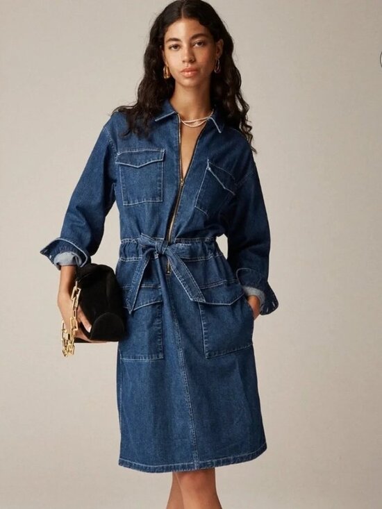 J. Crew Dresses & Skirts - J. Crew $178 Denim Utility Dress Western Shirt Dress Tie Waist Womens 4 Office